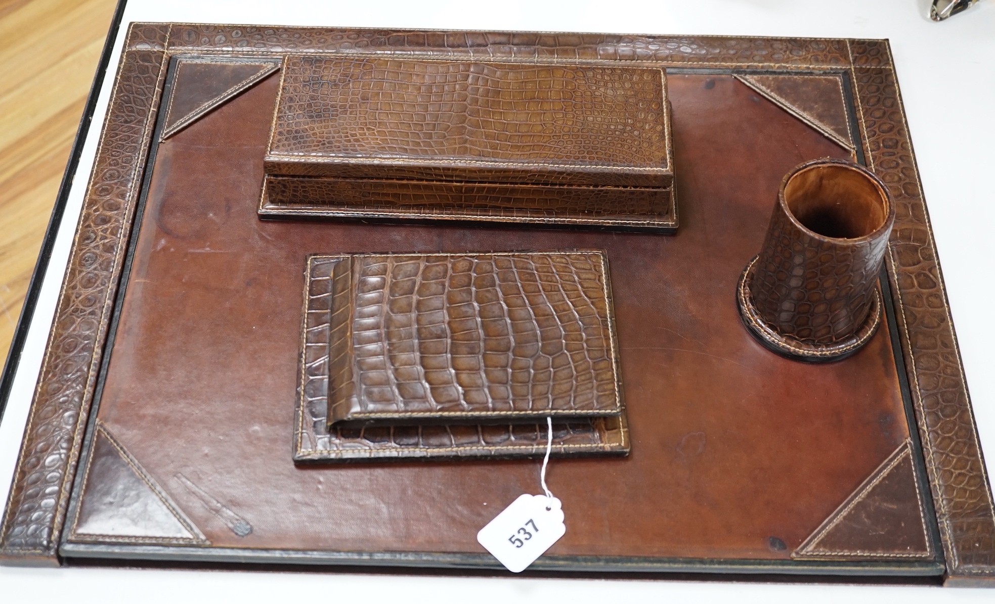 A 1960-70's Gucci crocodile effect leather desk set